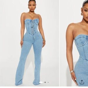 Fashion Nova Light Blue Denim Jumpsuit
